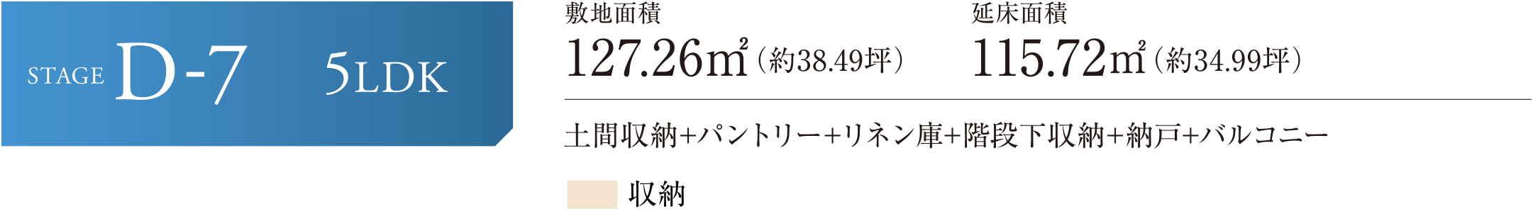 STAGE D-7 5LDK 土間収納+パントリー+リネン庫+階段下収納+納戸+バルコニー